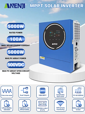 Anenji 5000W 48V ANJ-5KW-48V (5000VA/5000W, Max CH 100A, AC 60) Wi-Fi 6