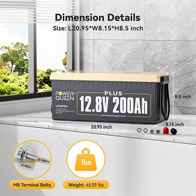 Изображение Power Queen 12V 200Ah Plus (LiFePo4, BMS 200A) - оригинальный размер 5