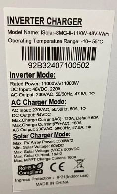 Изображение EASUN 11kW 48V ISolar SMG-II-11KW-48V (11000VA/11000W, Max CH 160A, AC 120) Wi-Fi - оригинальный размер 11