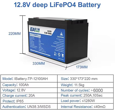 Изображение EASUN 12V 100Ah IBattery-TP-12100AH (LiFePo4, BMS) - оригинальный размер 2