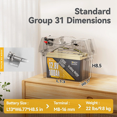 Изображение Power Queen 12V 100Ah Low-Temp (LiFePo4, BMS 100A) - оригинальный размер 2