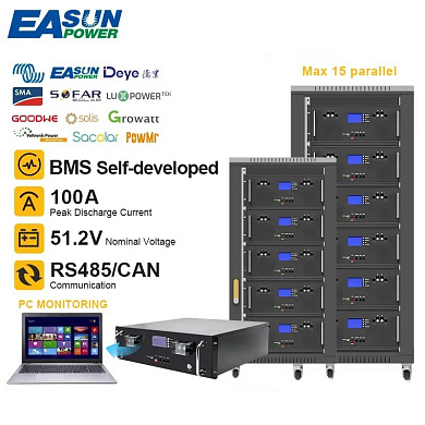 Изображение EASUN 48V (51.2V) 100Ah IBattery-EA-51.2V-100AH-JJ (LiFePo4, BMS, Rack Mount) - оригинальный размер 8