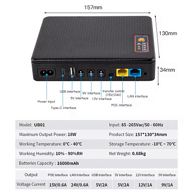 Smart Mini UPS UB01 16000mAh 18W Black (Upgraded) 5