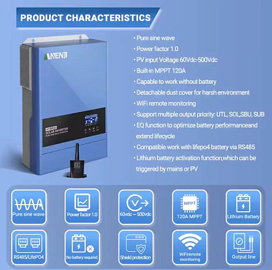 Anenji 6200W 48V ANJ-6200KW-48V (6200VA/6200W, Max CH 120A, AC 80) Wi-Fi 7