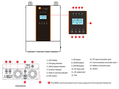 Изображение Felicity 3kW 24V IVEM3024 (3000VA/3000W, Max CH 100A, AC 100) - оригинальный размер 2