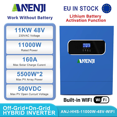 Anenji 11000W 48V ANJ-HHS-11000W-48V (1100VA/1100W, Max CH 160A, AC 120) Wi-Fi 4