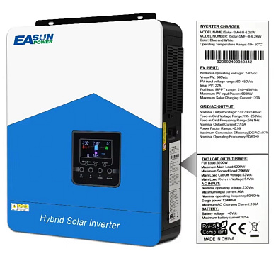 EASUN 6.2kW 48V ISolar-SMH-III-6.2KW (6200VA/6200W, Max CH 120A, AC 100) Wi-Fi 7