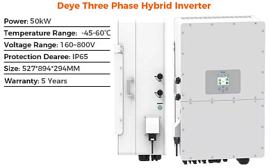 Deye SUN-50K-SG01HP3-EU-BM4, HV (50kW, 160-800V, 3Ph, 4-MPPT) Wi-Fi 2