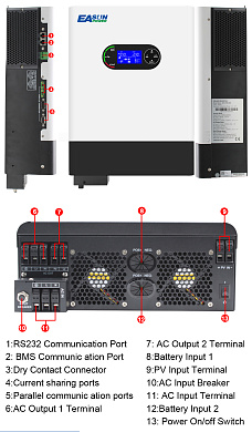 Изображение EASUN 6kW 48V ISolar-SMR-II-6KP (6000VA/6000W, Max CH 120A, AC 100) Wi-Fi - оригинальный размер 6