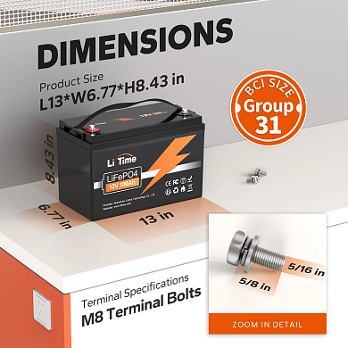 Изображение LiTime 12V 100Ah (LiFePo4, BMS 100A) - оригинальный размер 5