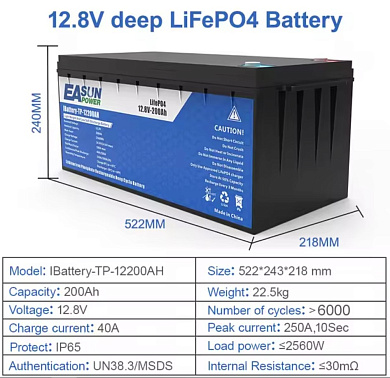 Изображение EASUN 12V 200Ah IBattery-TP-12200AH (LiFePo4, BMS) - оригинальный размер 3