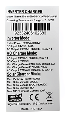 Изображение EASUN 3.2kW 24V ISolar-SMG-II-3.2KW-24V (3200VA/3200W, Max CH 100A, AC 60) Wi-Fi - оригинальный размер 11