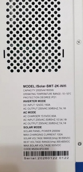 Изображение EASUN 2kW 12V ISolar-SMT-2K (2000VA/1600W, Max CH 100A, AC 60) Wi-Fi - оригинальный размер 9