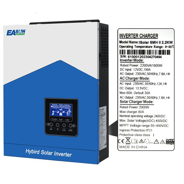 EASUN 2.2kW 12V ISolar-SMH-II-2.2KW (2200VA/1800W, Max CH 80A, AC 60) Wi-Fi 3