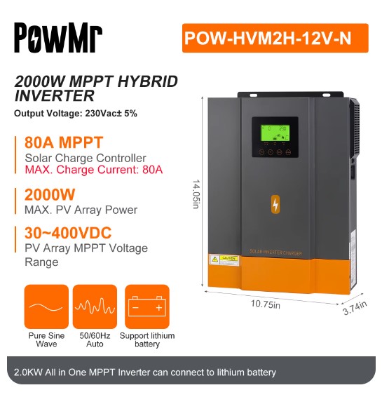 PowMr 1600W 12V POW-HVM2H-12V-N (2000VA/1600W, Max CH 80A, AC 60) 5