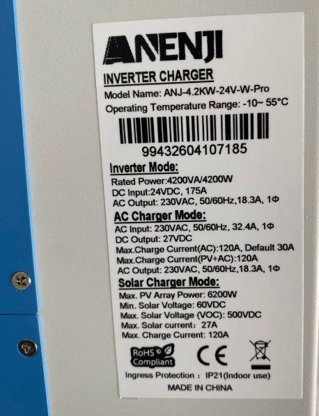 Anenji 4200W 24V ANJ-4.2W-24V-W-Pro (4200VA/4200W, Max CH 120A, AC 120) Wi-Fi 15