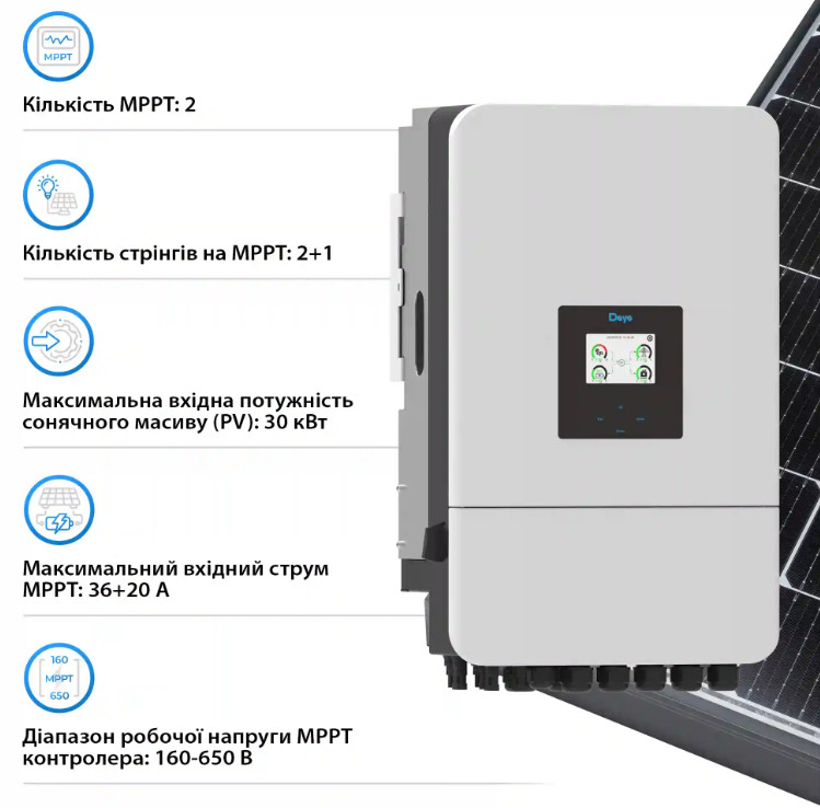 Изображение Deye SUN-20K-SG05LP3-EU-SM2, LV (20kW, 48V, 3Ph, 2-MPPT) Wi-Fi - оригинальный размер 5