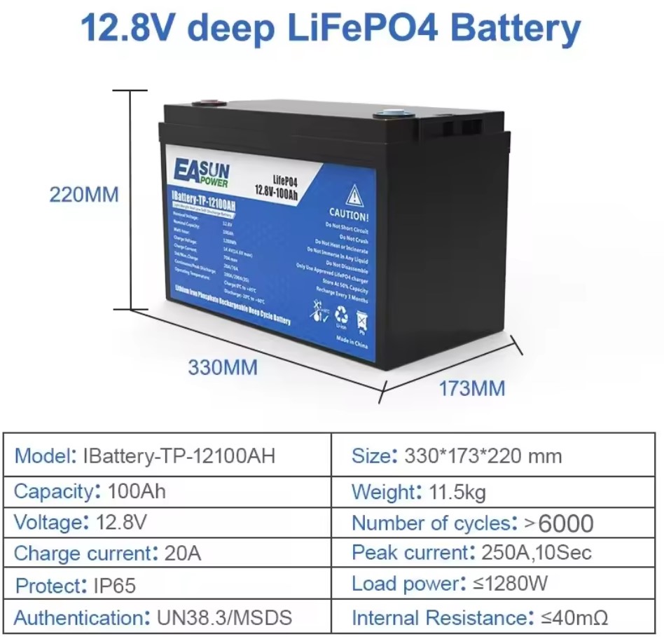 EASUN 12V 100Ah IBattery-TP-12100AH (LiFePo4, BMS) 2