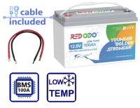 Акумулятор Redodo 12V 100Ah Low-Temp (LiFePo4, BMS 100A) + КАБЕЛИ к ИНВЕРТОРУ (50см)