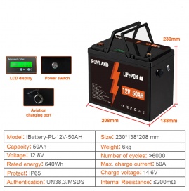 Powland 12V 50Ah IBattery-PL-12V-50AH (LiFePo4, BMS) 2
