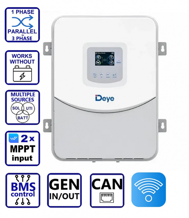 Гібридний інвертор сонячний Deye SUN-6.6K-OG03LP1-EU-AM2, LV (6.6kW, 48V, 1Ph, 2-MPPT, Off-grid) Wi-Fi