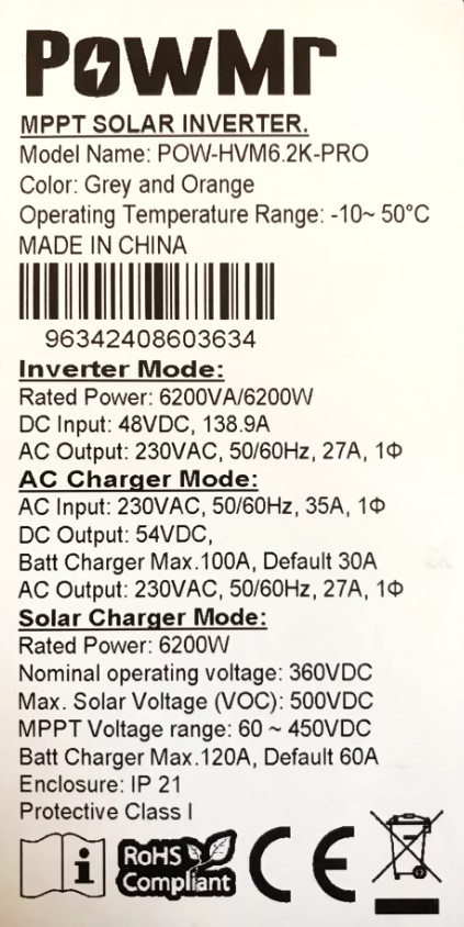 PowMr 6200W 48V POW-HVM6.2K-PRO (Max CH 120A, AC 100) 8