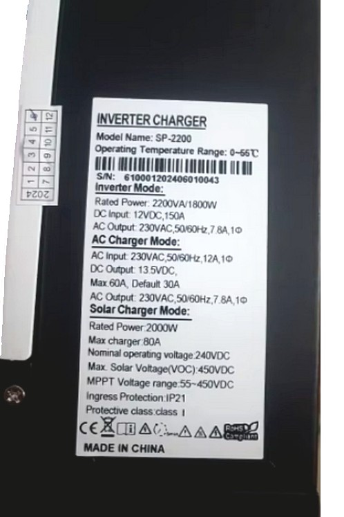 Изображение ECGSOLAX 1.8kW 12V SP-2200 (2200VA/1800W, Max CH 80A, AC 60) - оригинальный размер 8
