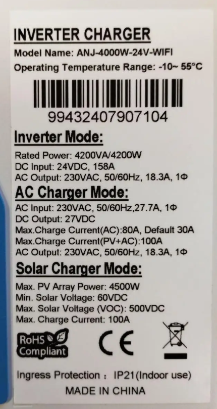 Изображение Anenji 4200W 24V ANJ-4000W-24V (4200VA/4200W, Max CH 100A, AC 80) Wi-Fi - оригинальный размер 6