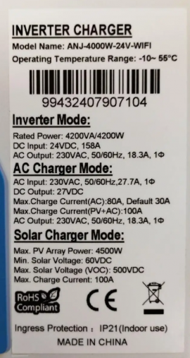 Изображение Anenji 4200W 24V ANJ-4000W-24V (4200VA/4200W, Max CH 100A, AC 80) Wi-Fi - оригинальный размер 6