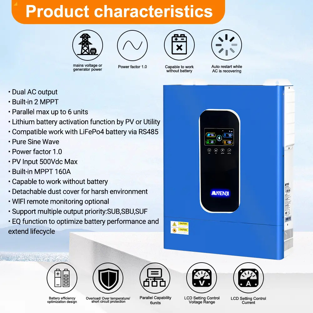 Anenji 11000W 48V ANJ-11KW-48V-WP (11000VA/11000W, Max CH 160A, AC 120) Wi-Fi 4