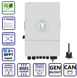 Фото Гібридний інвертор сонячний Deye SUN-12K-SG04LP3-EU, LV (12kW, 48V, 3Ph, 2-MPPT) Wi-Fi