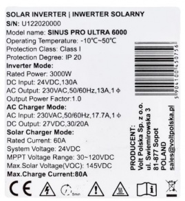 Изображение Volt Polska SINUS PRO ULTRA 6000 24V (3000W, Max СH 60A, AC 20-30, 60MPPT - 145V) - оригинальный размер 5