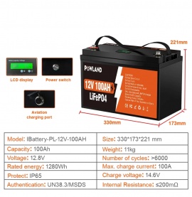 Powland 12V 100Ah IBattery-PL-12V-100AH (LiFePo4, BMS) 2