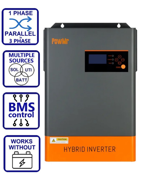 Гібридний інвертор сонячний PowMr 6200W 48V POW-HVM6.2K-48V-LIP (Max CH 120A, AC 80)