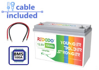 Акумулятор Redodo 12V 100Ah (LiFePo4, BMS 100A) + КАБЕЛИ к ИНВЕРТОРУ (50см)