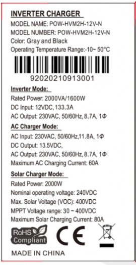 PowMr 1600W 12V POW-HVM2H-12V-N (2000VA/1600W, Max CH 80A, AC 60) 4