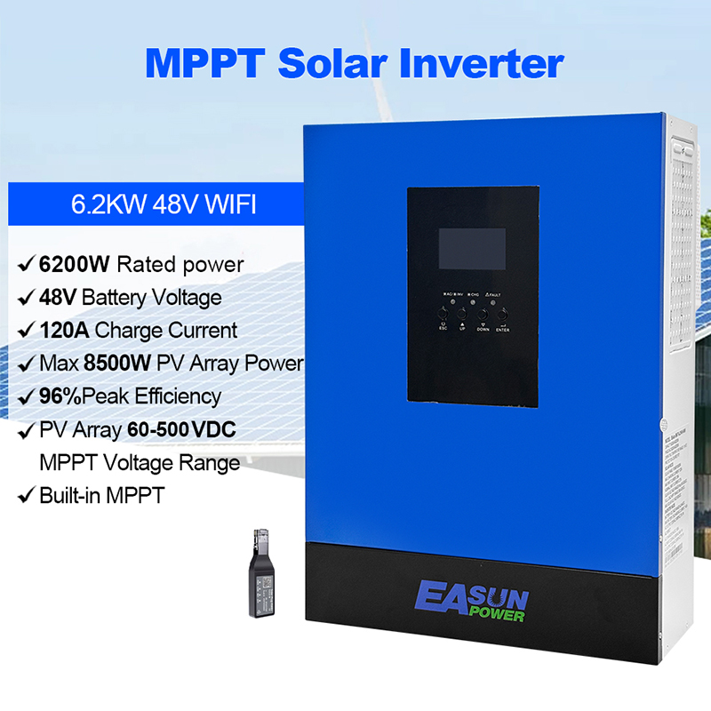 EASUN 6.2kW 48V ISolar-SMT-6.2KW (6200VA/6200W, Max CH 120A, AC 100) Wi-Fi 2