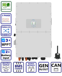 Фото Гибридный инвертор солнечный Deye SUN-30K-SG01HP3-EU-BM3, HV (30kW, 160-800V, 3Ph, 3-MPPT) Wi-Fi