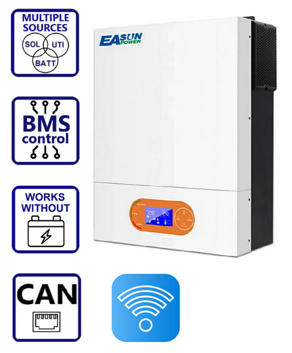 Изображение EASUN 3.2kW 24V ISolar-SMR-II-3.2KW (3200VA/3200W, Max CH 100A, AC 80) Wi-Fi - оригинальный размер 1