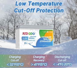 Изображение Redodo 12V 100Ah Low-Temp (LiFePo4, BMS 100A) + КАБЕЛИ к ИНВЕРТОРУ (50см) - оригинальный размер 3
