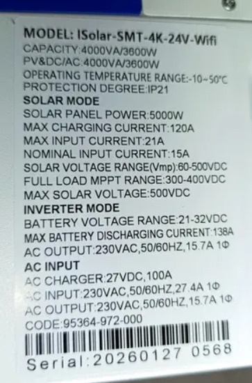 EASUN 4kW 24V ISolar-SMT-4K-24V (4000VA/3600W, Max CH 120A, AC 100) Wi-Fi 9
