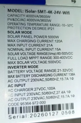 EASUN 4kW 24V ISolar-SMT-4K-24V (4000VA/3600W, Max CH 120A, AC 100) Wi-Fi 9