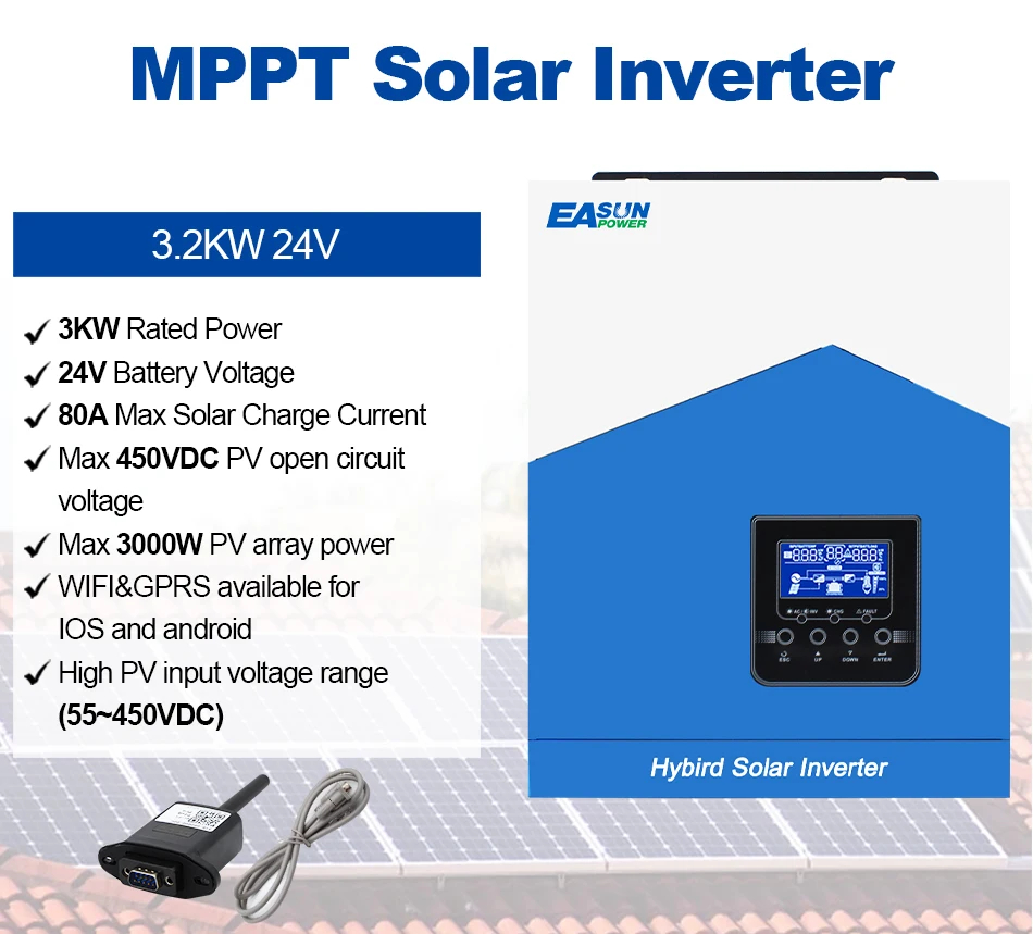 Изображение EASUN 3.2kW 24V ISolar-SMH-II-3.2KW (3200VA/3000W, Max CH 80A, AC 60) Wi-Fi - оригинальный размер 2