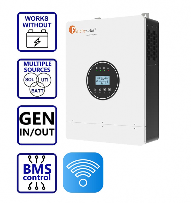 Felicity Solar 4kW 24V IVEM4024-II (4000VA/4000W, Max CH 120A, AC 120, Gen-port) Wi-Fi 1