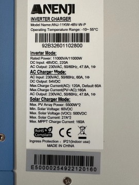 Anenji 11000W 48V ANJ-11KW-48V-WP (11000VA/11000W, Max CH 160A, AC 120) Wi-Fi 12