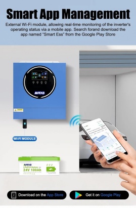 Anenji 4200W 24V ANJ-4.2W-24V-W-Pro (4200VA/4200W, Max CH 120A, AC 120) Wi-Fi 10