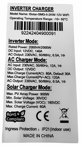 EASUN 2kW 12V ISolar-SMG-II-2KW-12V (2000VA/2000W, Max CH 120A, AC 80) Wi-Fi 13