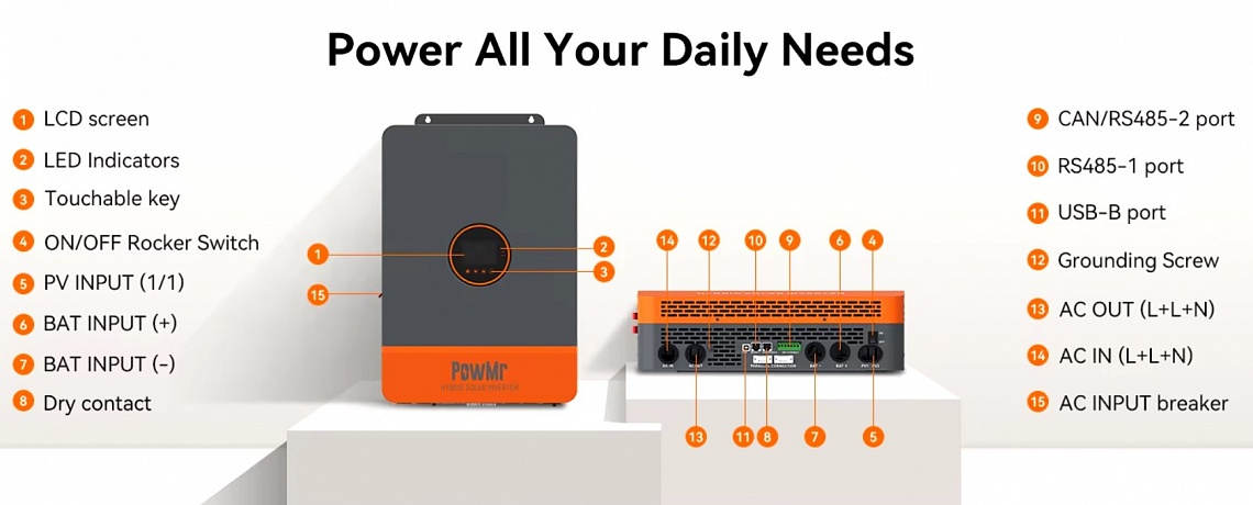 PowMr 12000W 48V POW-SunSmart 12KL3 (Max CH 260A, AC 120) 6