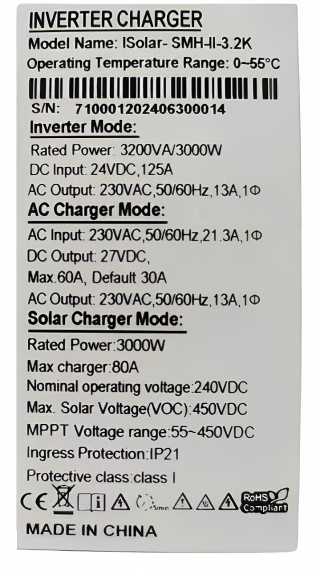 Изображение EASUN 3.2kW 24V ISolar-SMH-II-3.2KW (3200VA/3000W, Max CH 80A, AC 60) Wi-Fi - оригинальный размер 8
