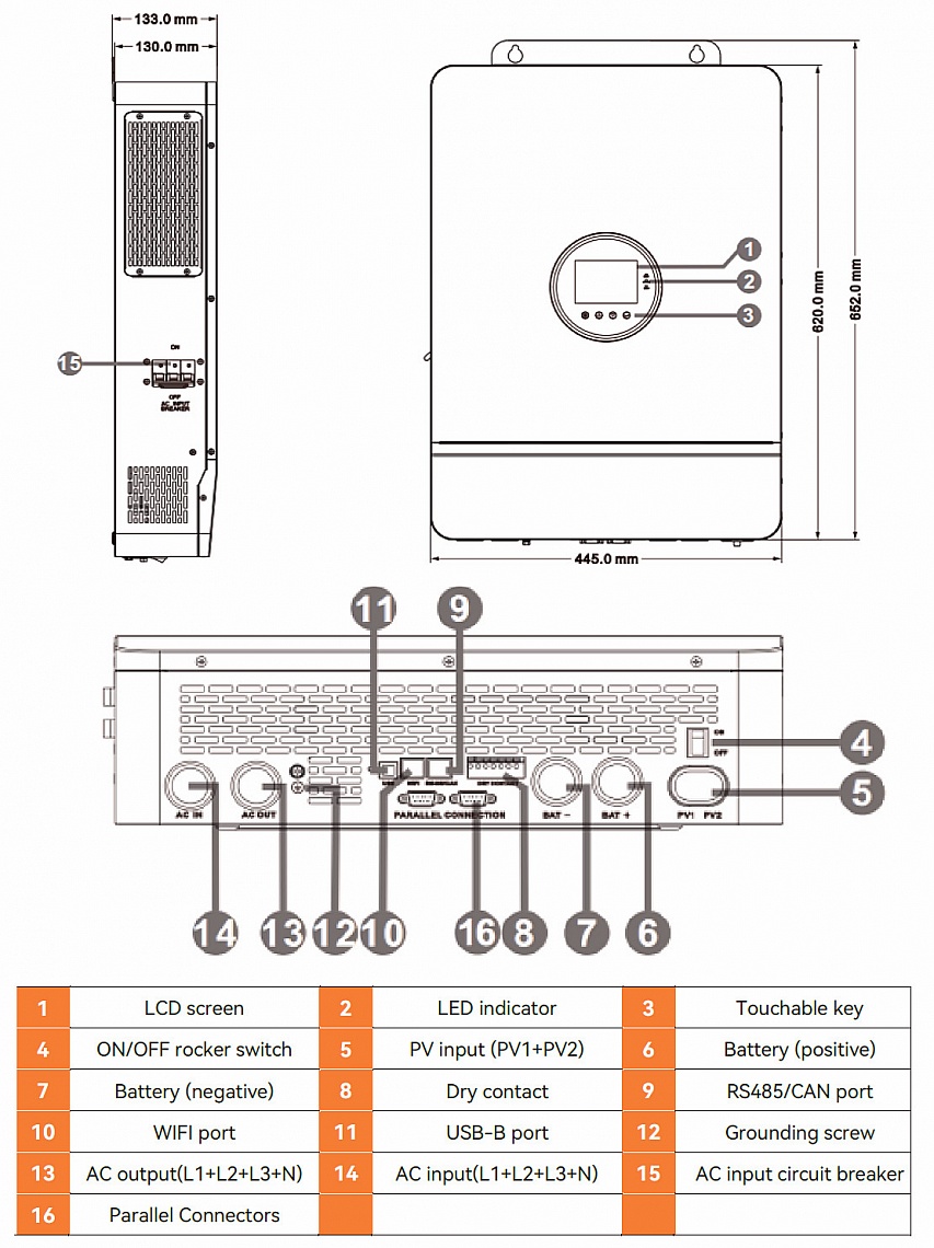 Изображение PowMr 12000W 48V POW-SunSmart 12KPL3 (Max CH 260A, AC 120) - оригинальный размер 2